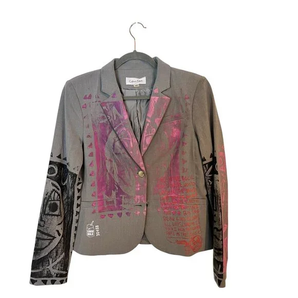 Snowmilk Streetwear Gray Women's Blazer Painted w/Original Snowmilk Design - Picture 1 of 8